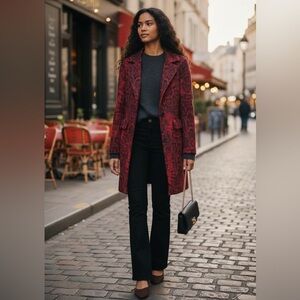 NWT Sofia Cashmere Animal Print Long Coat in Red & Black Size 4